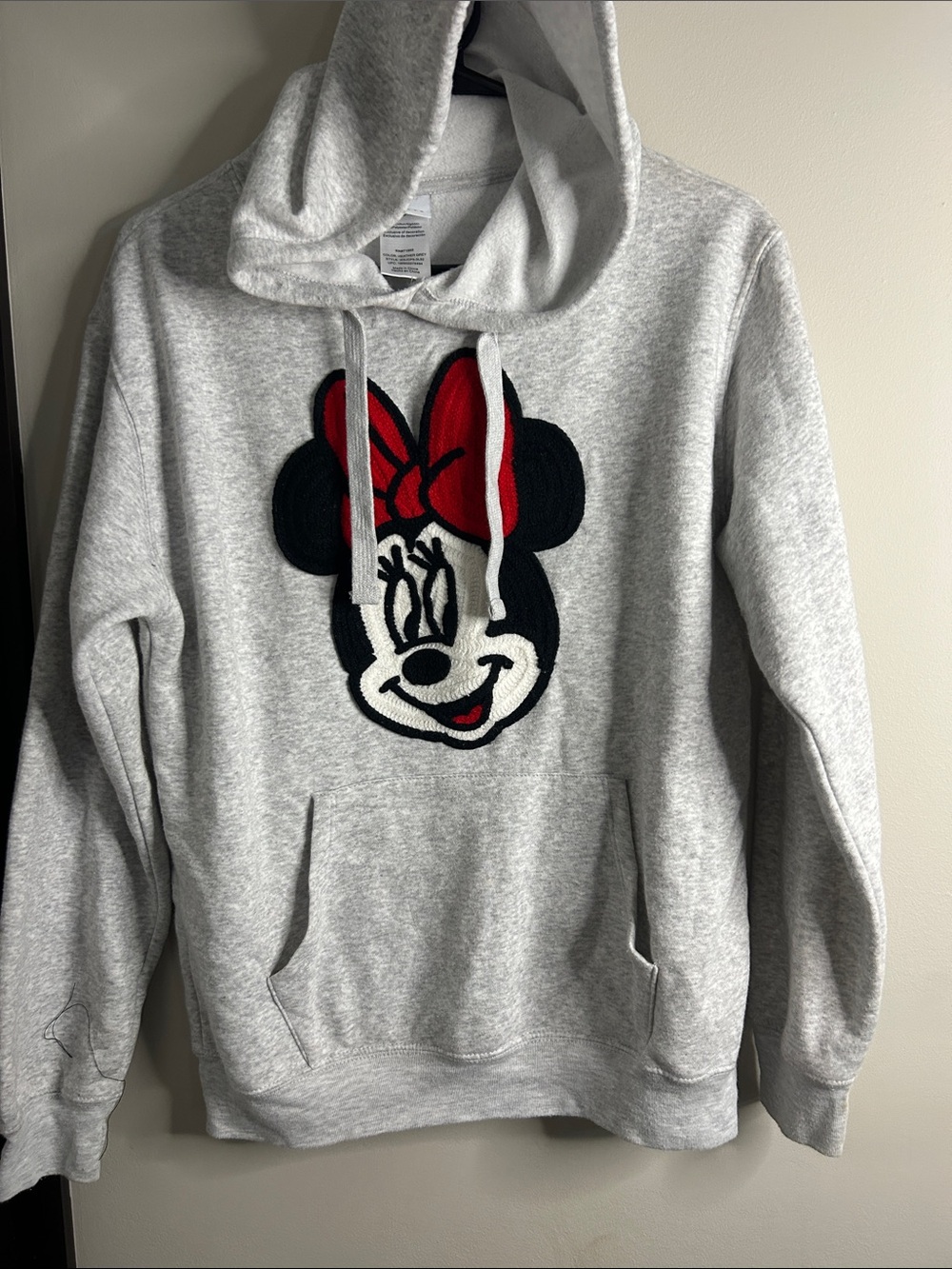 Disney Gray Hooded Sweatshirt with Minnie Mouse Applique and Red Bow